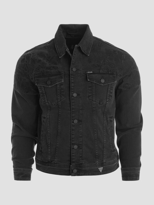 Guess Shopping Dillon Vezena Traper Jakna Jet Crna Cvjetna