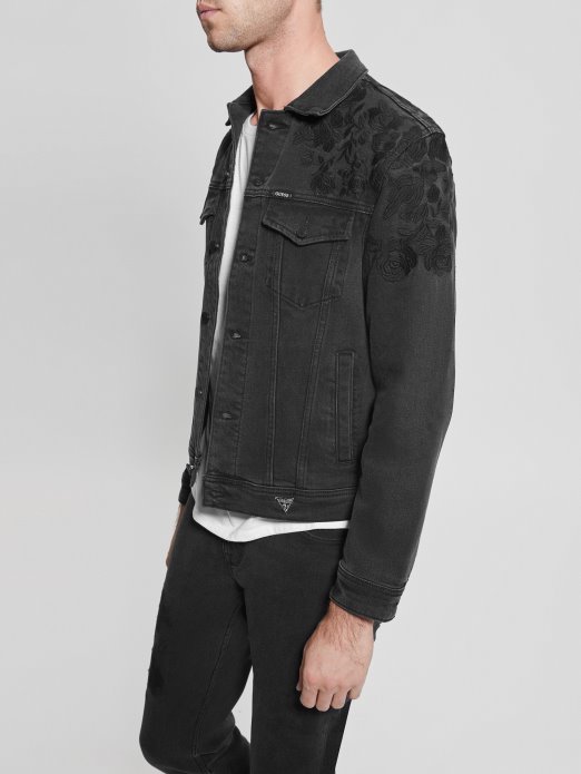 Guess Shopping Dillon Vezena Traper Jakna Jet Crna Cvjetna