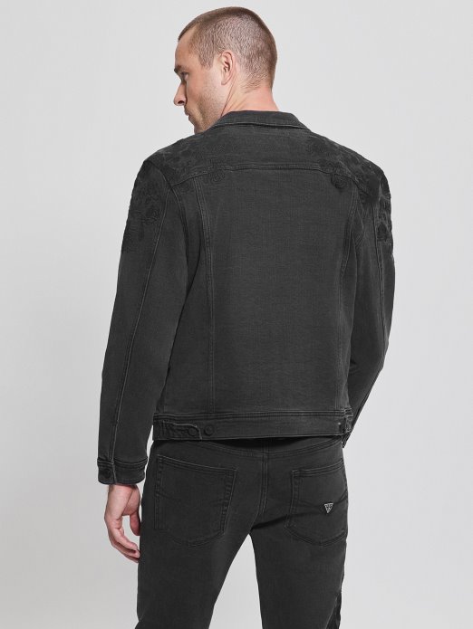 Guess Shopping Dillon Vezena Traper Jakna Jet Crna Cvjetna