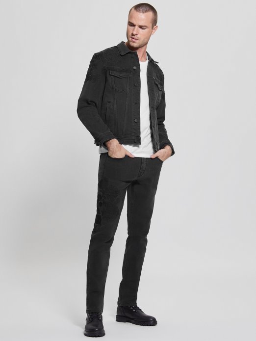 Guess Shopping Dillon Vezena Traper Jakna Jet Crna Cvjetna