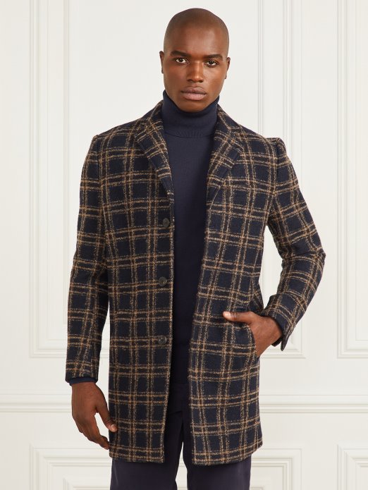 Guess Shopping Dnevno Jednoredno Kopčanje Kaput Od Mješavine Vune Plavo Smeđe Makrokarirano