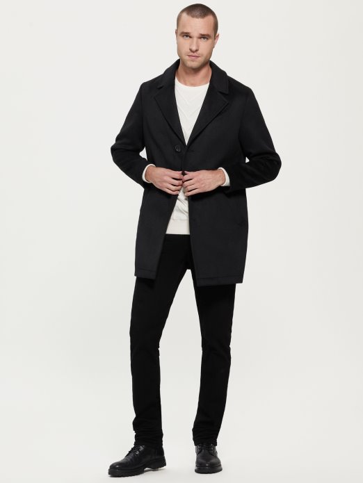 Guess Shopping Dotjeran Kaput Od Mješavine Vune Jetcrni