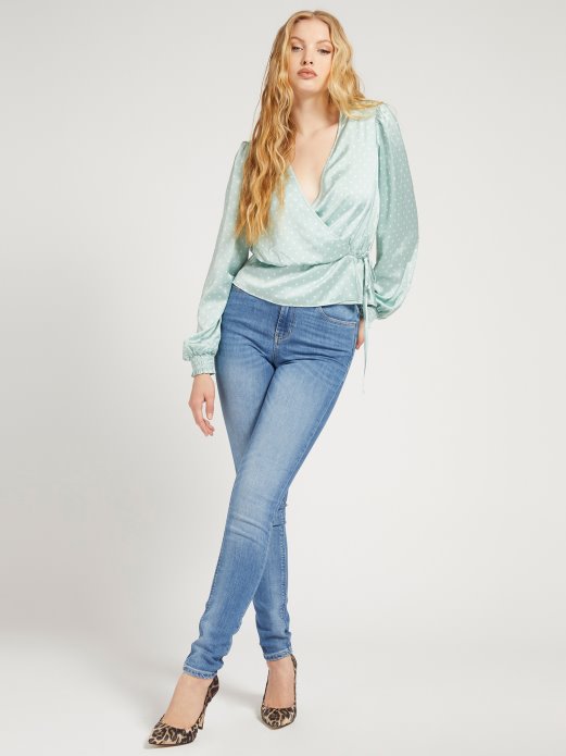 Guess Shopping Dots Print Satenska Bluza Svijetloplava