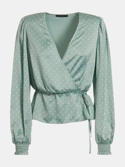 Guess Shopping Dots Print Satenska Bluza Svijetloplava