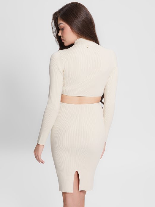 Guess Shopping Dove Bijela Eko Jamia Midi Haljina S Uvijenim Rebrima