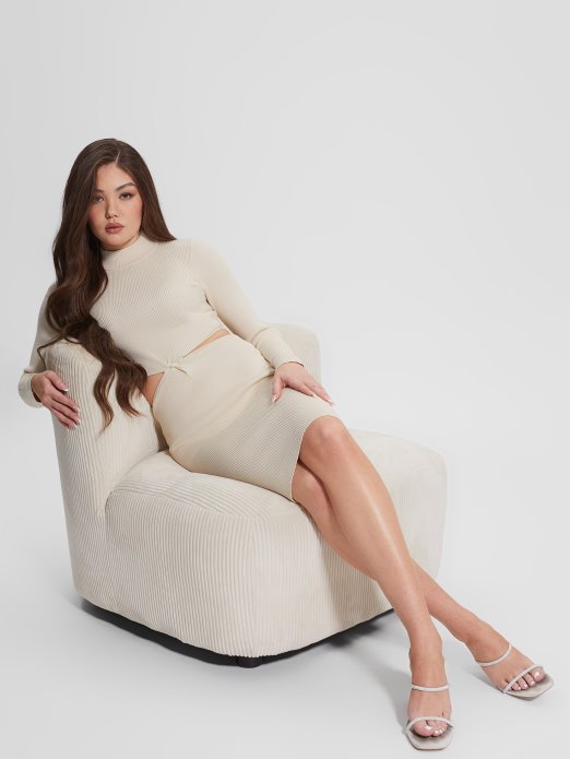 Guess Shopping Dove Bijela Eko Jamia Midi Haljina S Uvijenim Rebrima