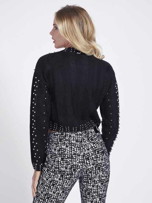 Guess Shopping Džemper S Aplikacijom Dragulja Crni