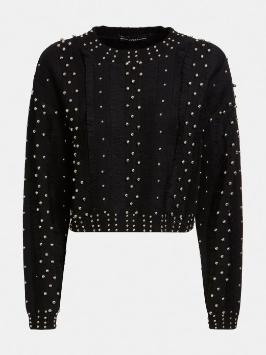 Guess Shopping Džemper S Aplikacijom Dragulja Crni