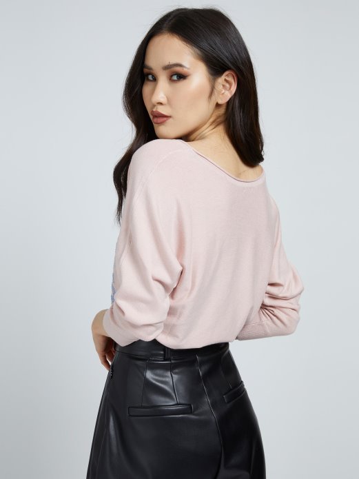 Guess Shopping Džemper S Logotipom Od štrasa Svijetloružičast