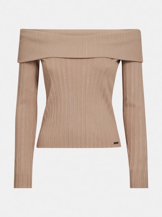 Guess Shopping Džemper S Otvorenim Ramenima Bež