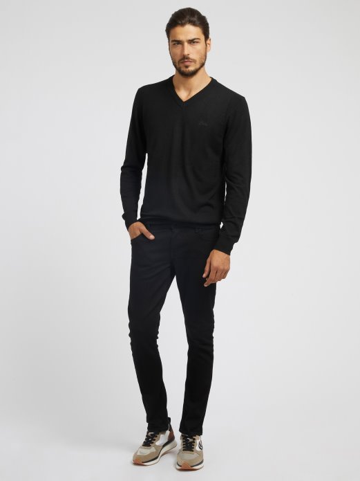 Guess Shopping Džemper S V Izrezom Crni