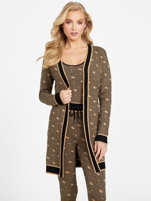 Guess Shopping Eco Cachet Logo Kardigan Toast Taupe Multi