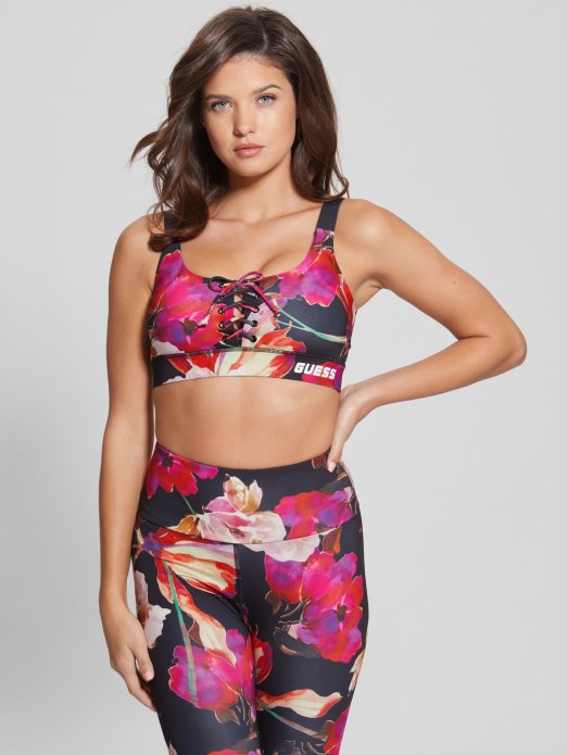 Guess Shopping Eco Corine Active Sportski Grudnjak Pink And Black Macro Flow