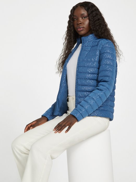 Guess Shopping Eco Fleur Logo Prošivena Jakna Rigel Plava