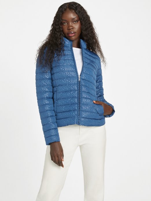 Guess Shopping Eco Fleur Logo Prošivena Jakna Rigel Plava