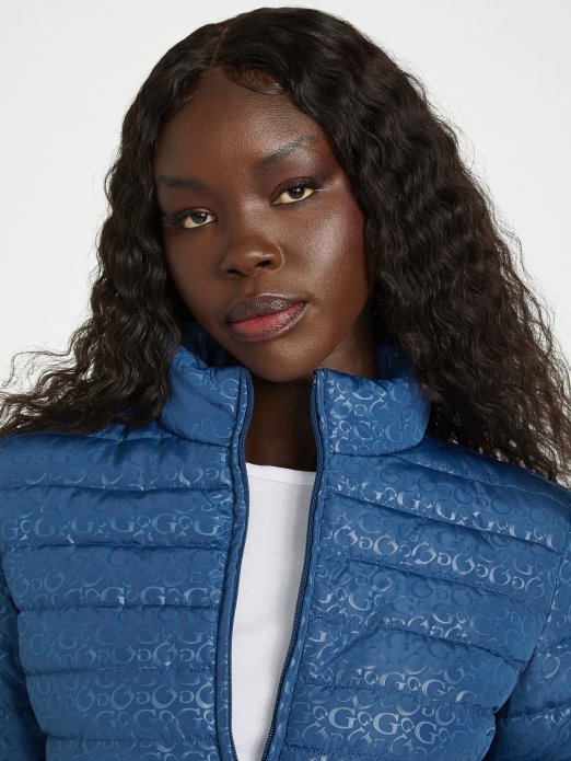 Guess Shopping Eco Fleur Logo Prošivena Jakna Rigel Plava