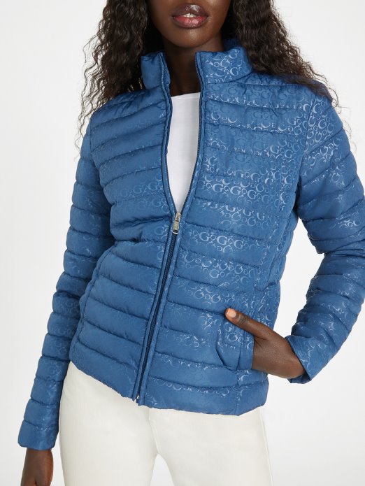 Guess Shopping Eco Fleur Logo Prošivena Jakna Rigel Plava