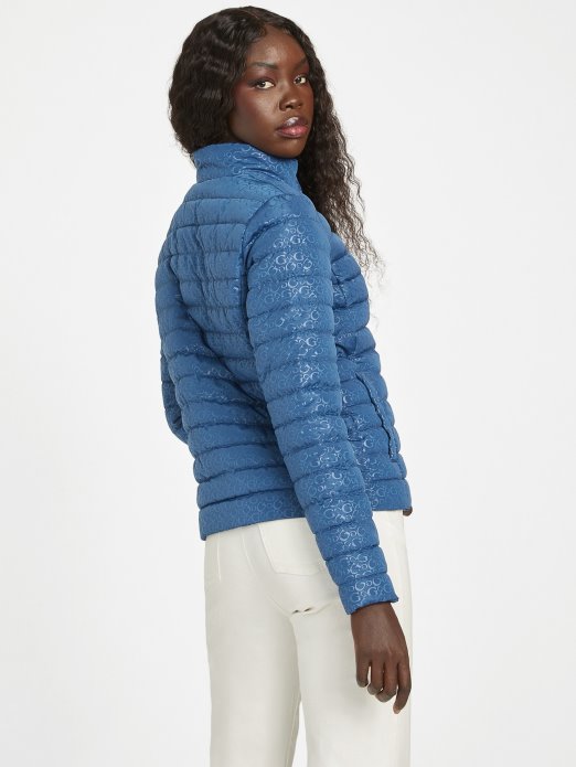 Guess Shopping Eco Fleur Logo Prošivena Jakna Rigel Plava