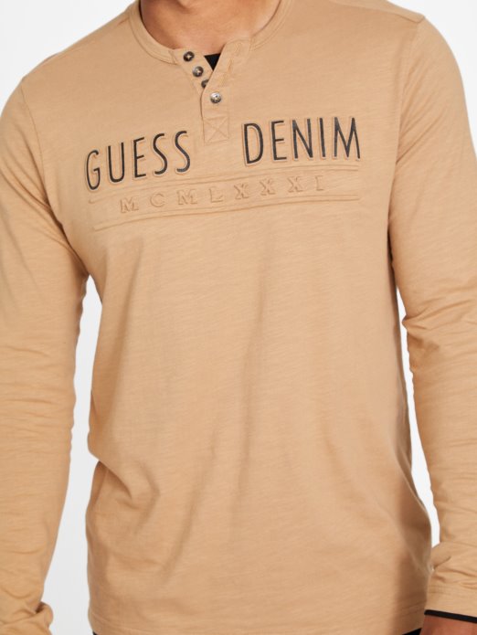 Guess Shopping Edgar Logo Majica Dugih Rukava Toast Taupe