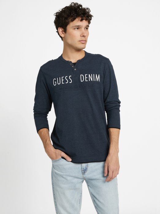 Guess Shopping Edgar Marled Majica Dugih Rukava časnik Plava Mulit