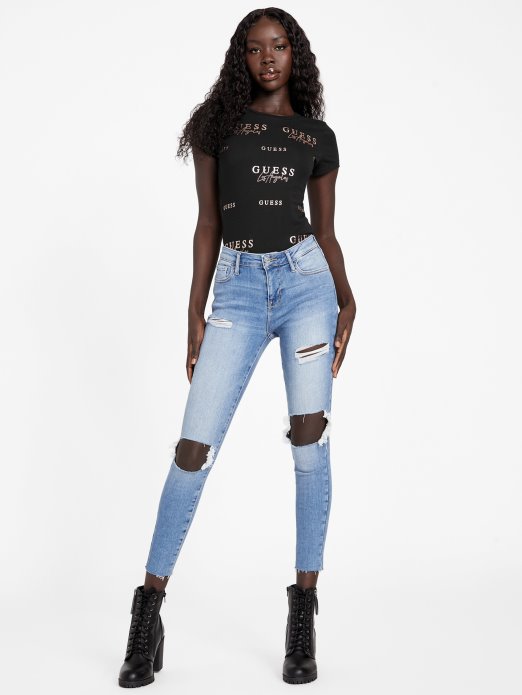 Guess Shopping Eko Catae Majica S Logotipom Od Kamenčića Jet Crna