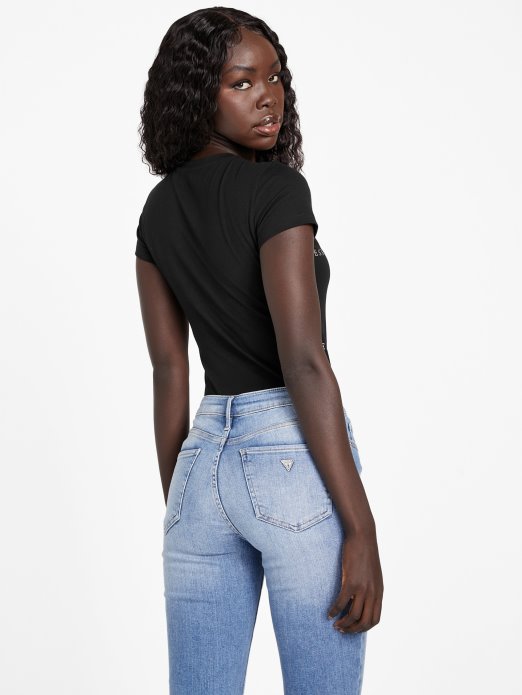 Guess Shopping Eko Catae Majica S Logotipom Od Kamenčića Jet Crna