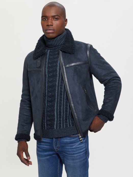 Guess Shopping Eko Jakna Od Umjetnih Strigastih šiša Plava Elegantna