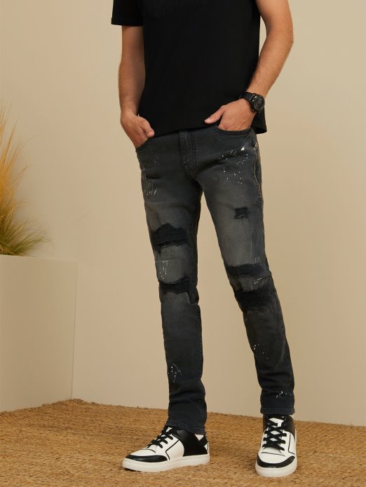 Guess Shopping Eko Liam Skinny Jeans Black Destroy