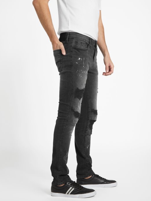 Guess Shopping Eko Liam Skinny Jeans Black Destroy