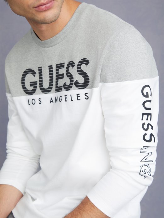 Guess Shopping Eko Zioin čista Bijela Majica Dugih Rukava S Blokovima Boja