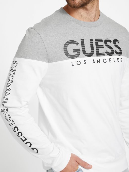 Guess Shopping Eko Zioin čista Bijela Majica Dugih Rukava S Blokovima Boja