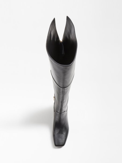 Guess Shopping Finnola Crne Visoke čizme Od Prave Kože