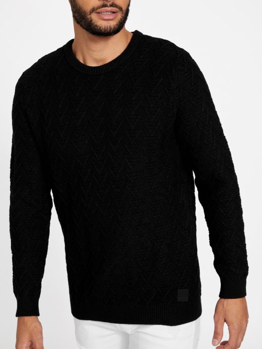 Guess Shopping Geometrijski Pulover S Okruglim Izrezom Jet Crni