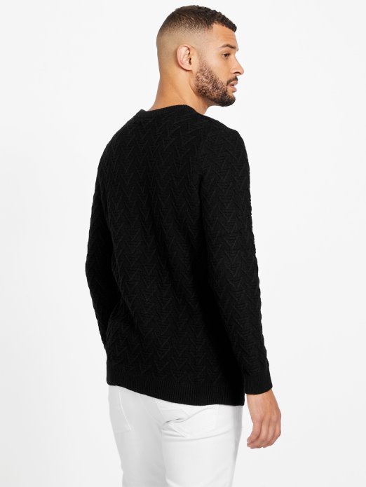 Guess Shopping Geometrijski Pulover S Okruglim Izrezom Jet Crni