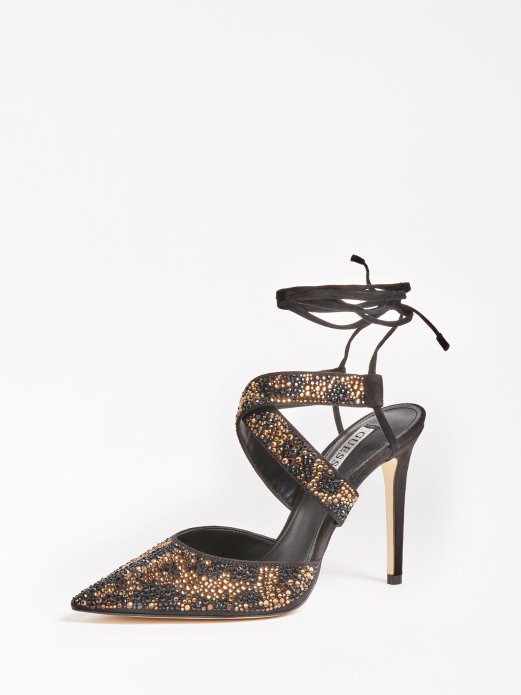 Guess Shopping Glowy Animalier Rhinestone Sandala Crna