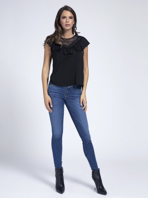 Guess Shopping Gornji Dio S Volanima Od Crnog Satena