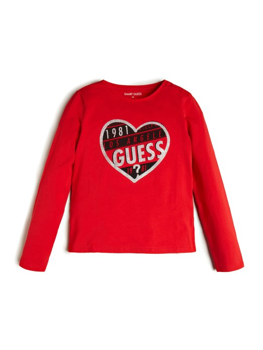 Guess Shopping Heart Logo Majica Dugih Rukava (7-14) Potrebna Crvena