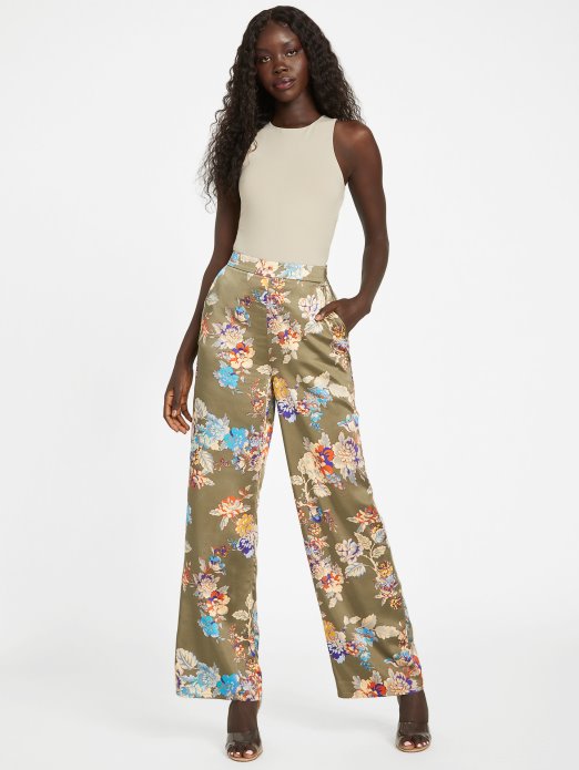 Guess Shopping Infused Lux Print Gia Satenske Hlače širokih Nogavica