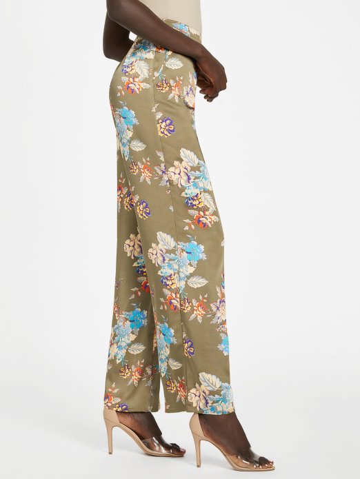 Guess Shopping Infused Lux Print Gia Satenske Hlače širokih Nogavica