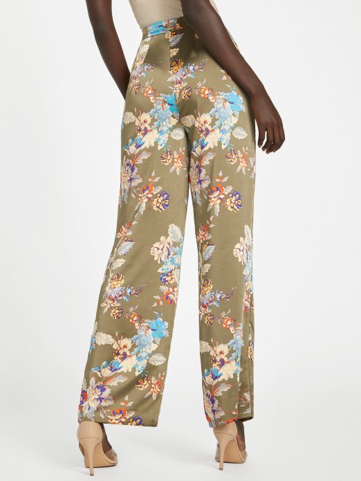Guess Shopping Infused Lux Print Gia Satenske Hlače širokih Nogavica