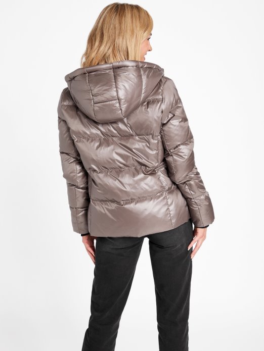 Guess Shopping Jahanje Smeđa Calissa Pufer Jakna S Pravim Perjem