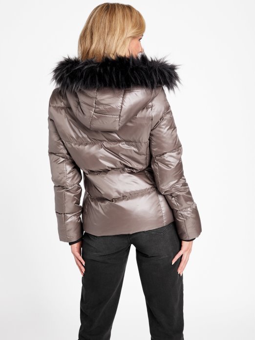 Guess Shopping Jahanje Smeđa Calissa Pufer Jakna S Pravim Perjem
