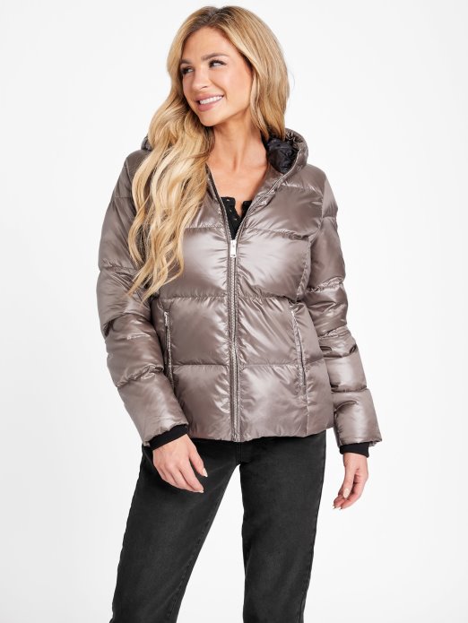 Guess Shopping Jahanje Smeđa Calissa Pufer Jakna S Pravim Perjem