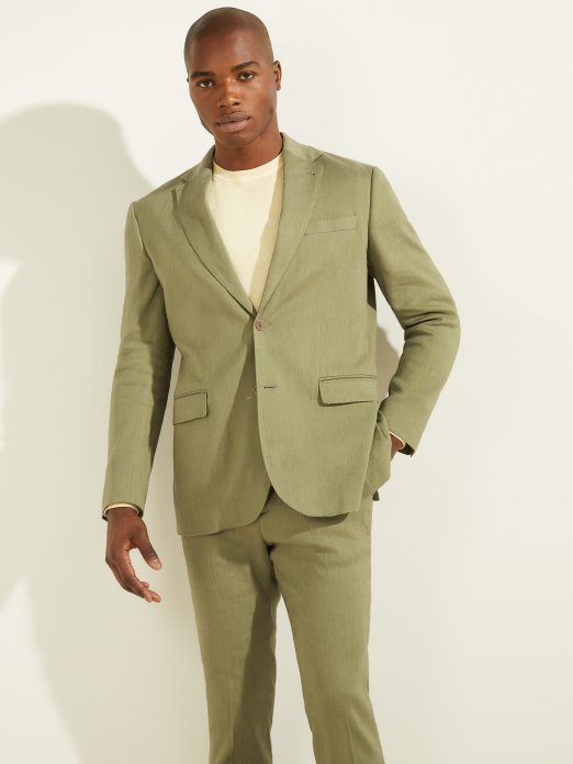 Guess Shopping Jednoredni Sako Od Mješavine Lana Mahovinasto Zeleni