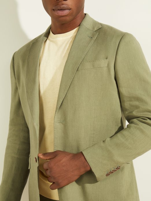 Guess Shopping Jednoredni Sako Od Mješavine Lana Mahovinasto Zeleni