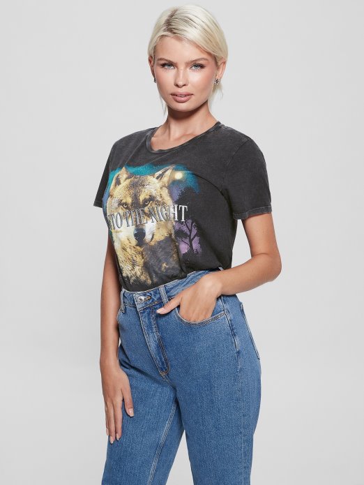 Guess Shopping Jet Black Multi Into The Night Easy Tee
