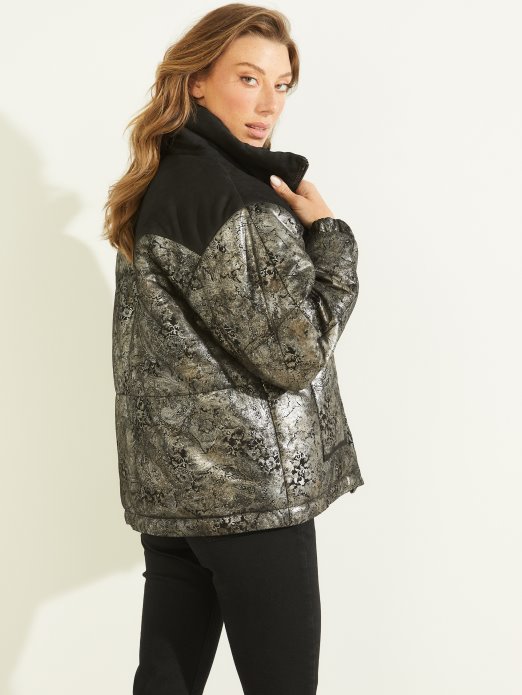 Guess Shopping Jet Crna Loise Kožna Pufer Jakna