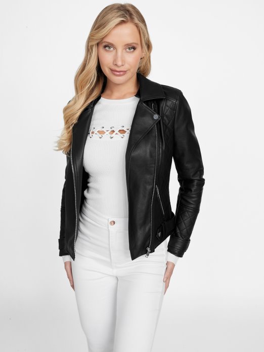 Guess Shopping Jet Crna Moto Jakna Od Umjetne Kože S Kapuljačom