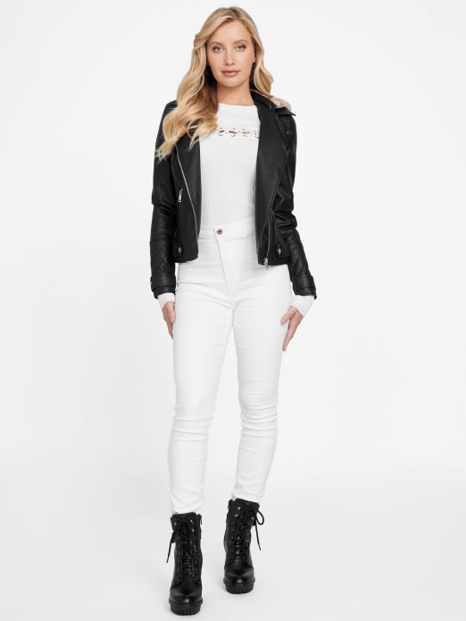 Guess Shopping Jet Crna Moto Jakna Od Umjetne Kože S Kapuljačom