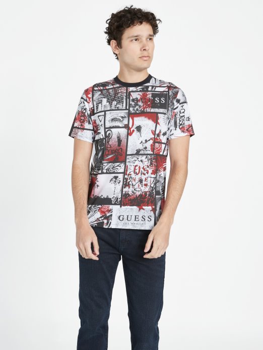 Guess Shopping Jet Crna Multi Ronan Kolažna Majica S Okruglim Orezom